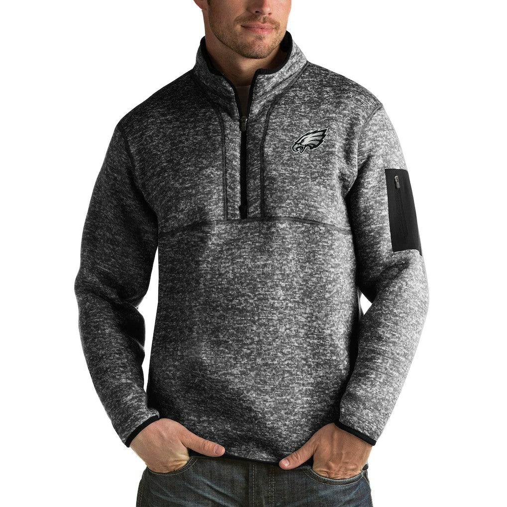 Philadelphia Eagles Antigua Fortune Big & Tall Quarter-Zip Pullover Jacket - Heather Black - NFL