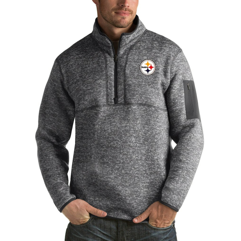 Pittsburgh Steelers Antigua Fortune Big & Tall Quarter-Zip Pullover Jacket - Heather Black - NFL