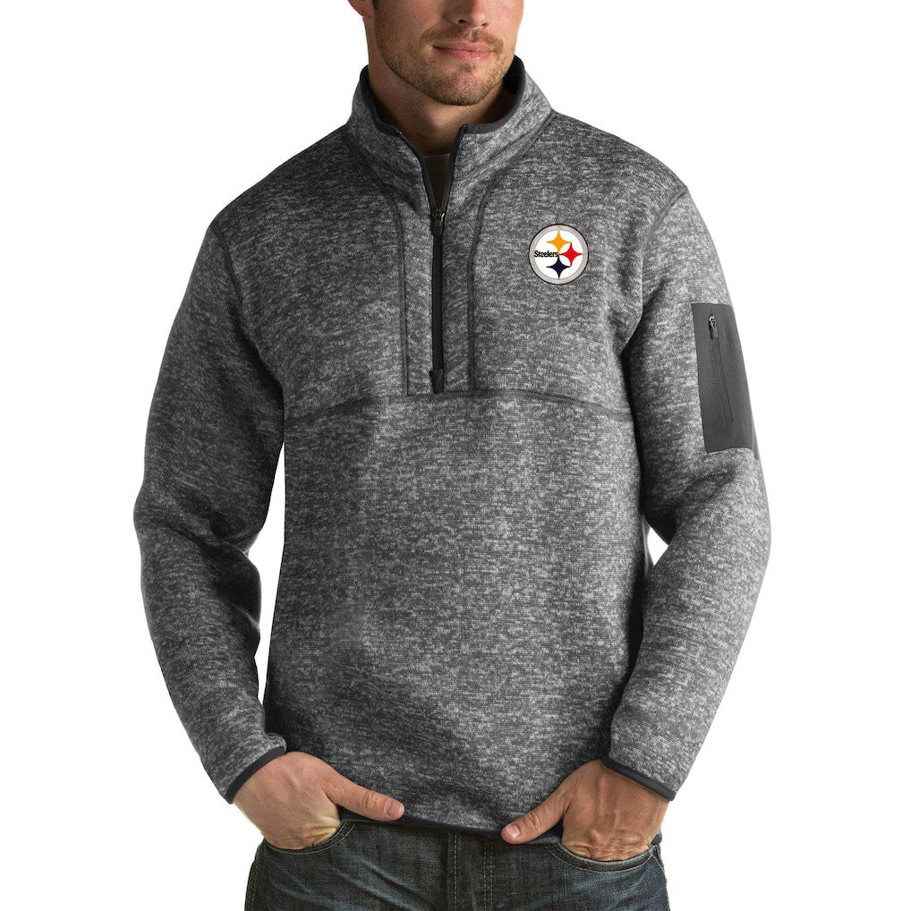 Pittsburgh Steelers Antigua Fortune Big & Tall Quarter-Zip Pullover Jacket - Heather Black - NFL