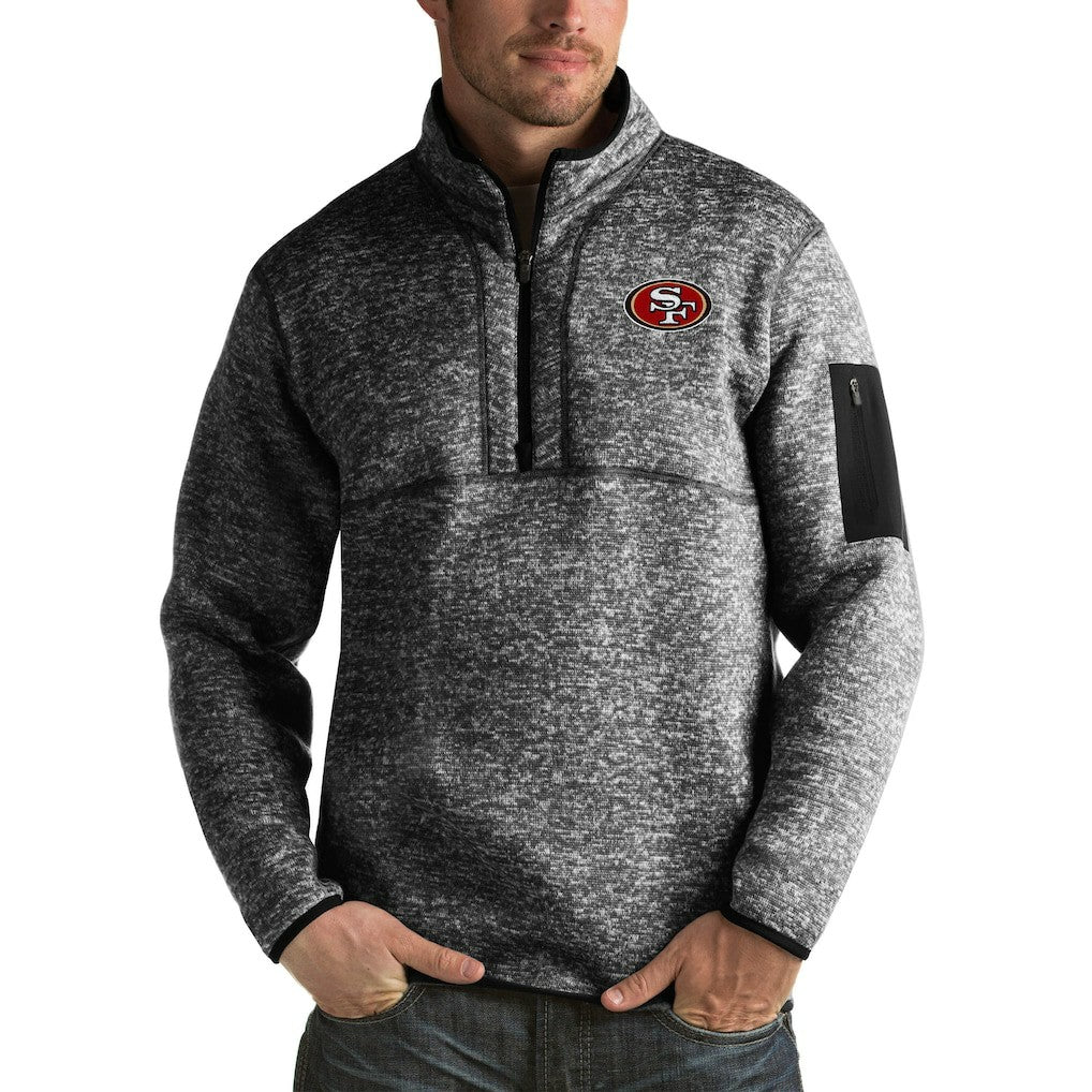 San Francisco 49ers Antigua Fortune Big & Tall Quarter-Zip Pullover Jacket - Heather Black - NFL