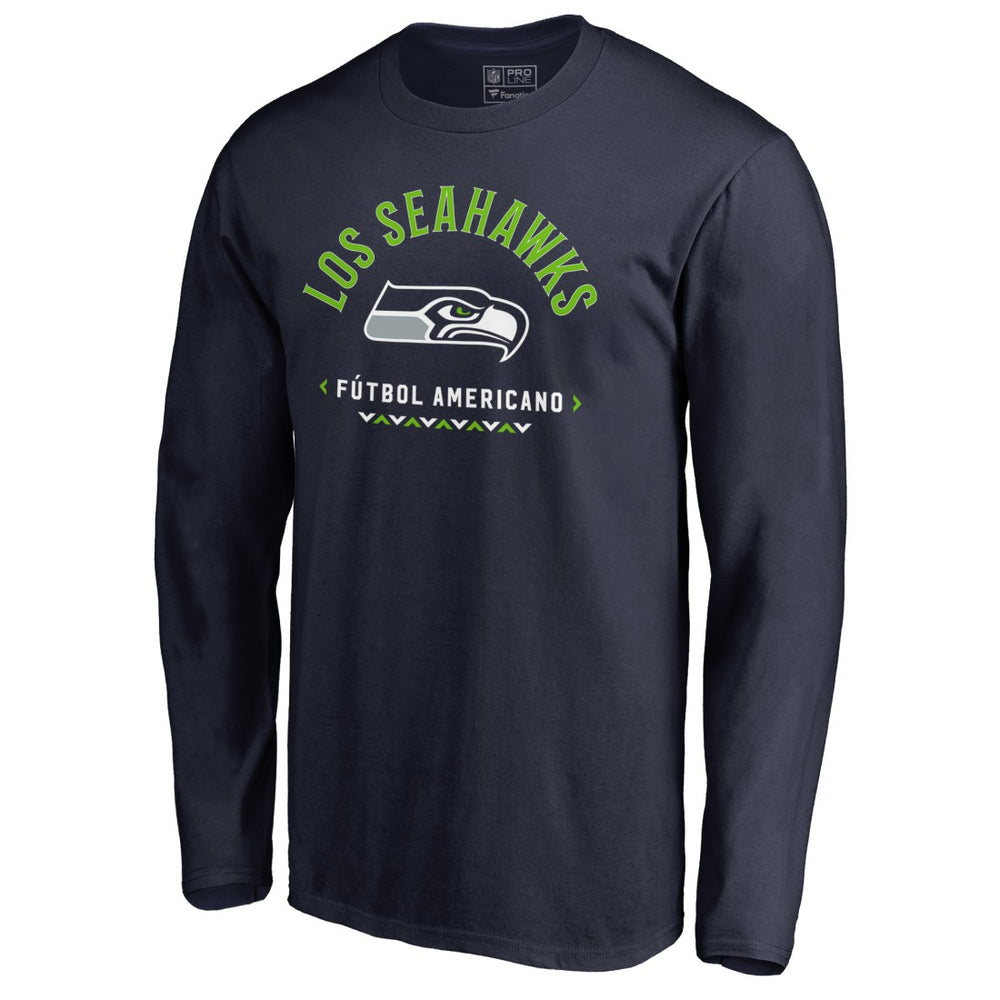 Seattle Seahawks Futbol Americano Long Sleeve T-Shirt - College Navy - NFL