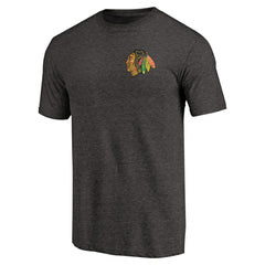 Chicago Blackhawks Primary Logo Left Chest Distressed Tri-Blend T-Shirt - Black | NHL near me