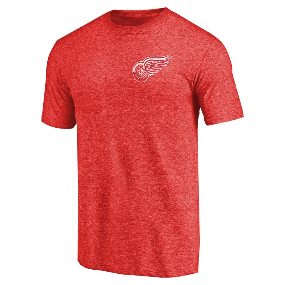 Detroit Red Wings Primary Logo Left Chest Distressed Tri-Blend T-Shirt - Red | NHL Clearance