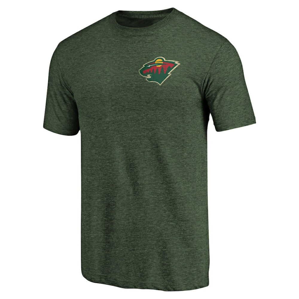 Minnesota Wild Primary Logo Left Chest Distressed Tri-Blend T-Shirt - Green | NHL discount