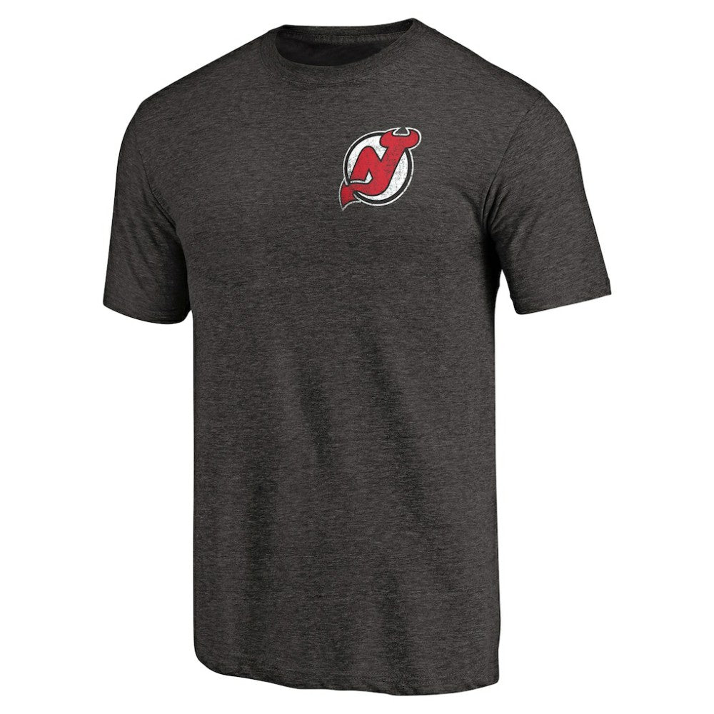 New Jersey Devils Primary Logo Left Chest Distressed Tri-Blend T-Shirt - Black | NHL discount