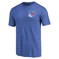 New York Rangers Primary Logo Left Chest Distressed Tri-Blend T-Shirt - Blue | NHL on sale
