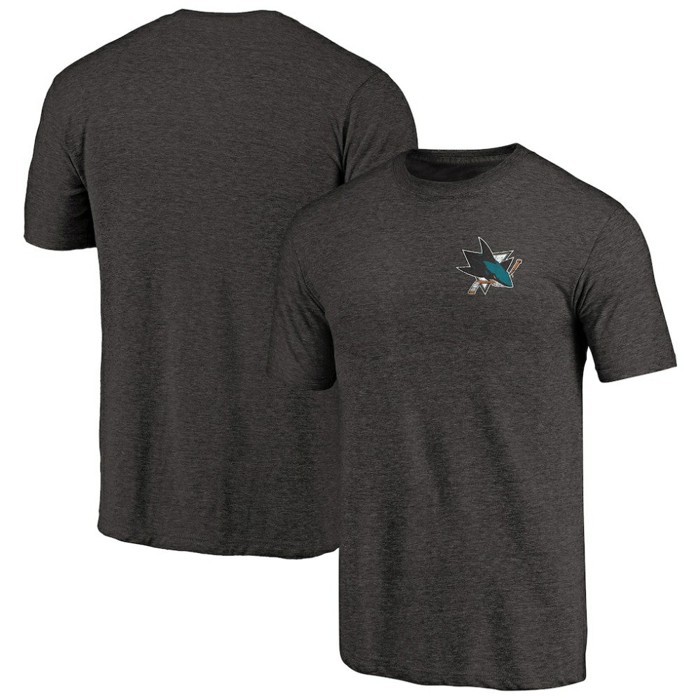 San Jose Sharks Primary Logo Left Chest Distressed Tri-Blend T-Shirt - Black | NHL Clearance