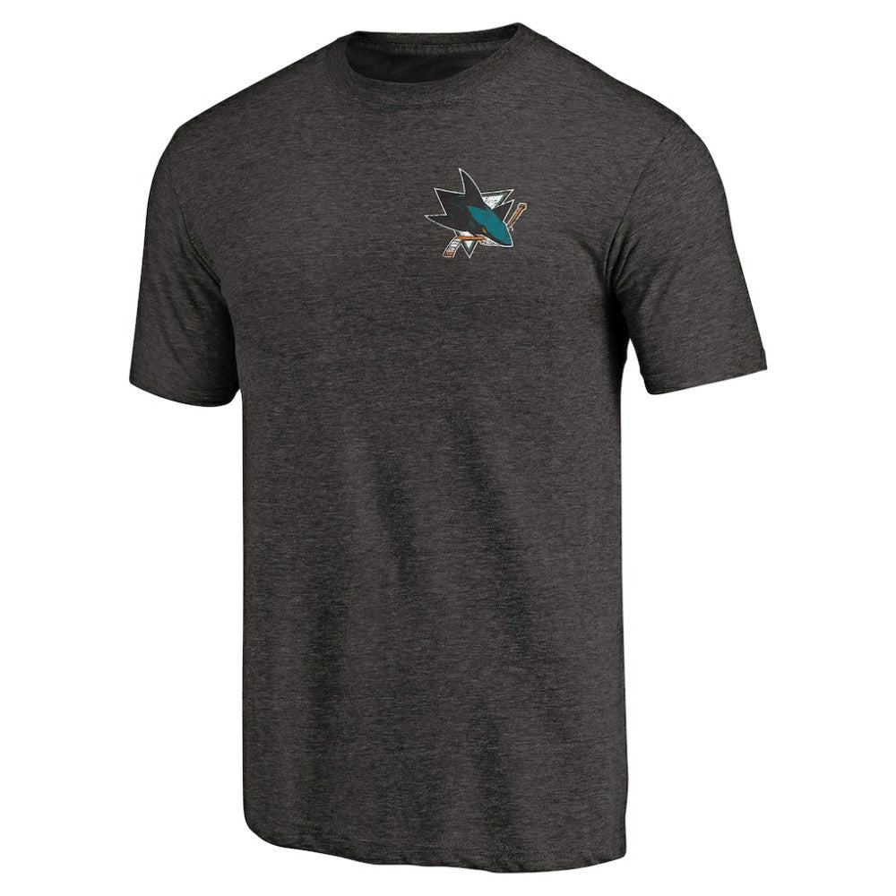 San Jose Sharks Primary Logo Left Chest Distressed Tri-Blend T-Shirt - Black | NHL Clearance