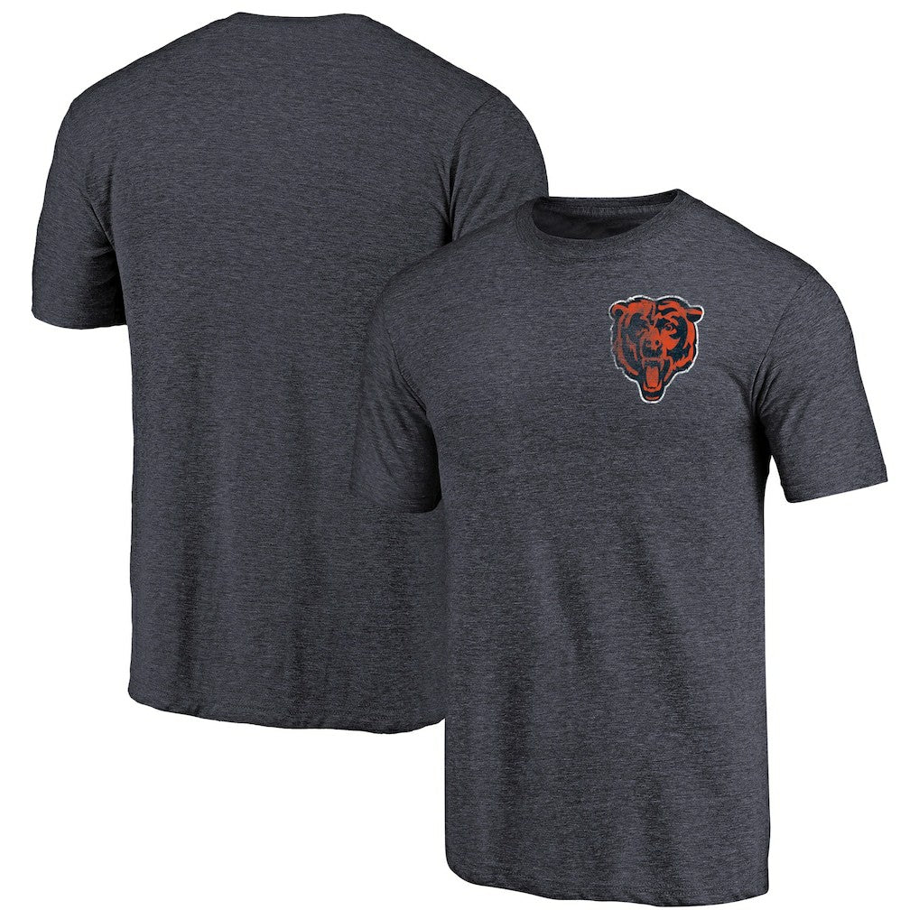 Chicago Bears Primary Logo Left Chest Distressed Tri-Blend T-Shirt - Heathered Navy - NFL