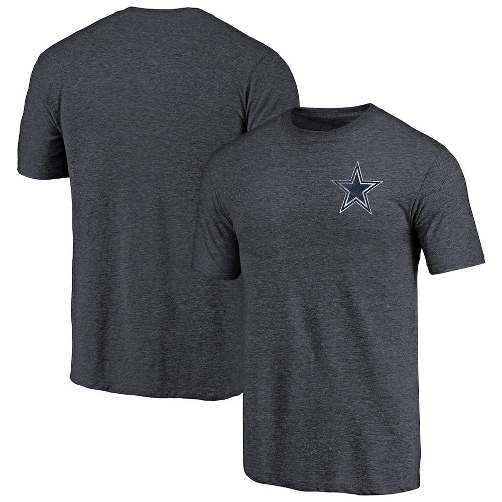 Dallas Cowboys Primary Logo Left Chest Distressed Tri-Blend T-Shirt - Heathered Navy - NFL