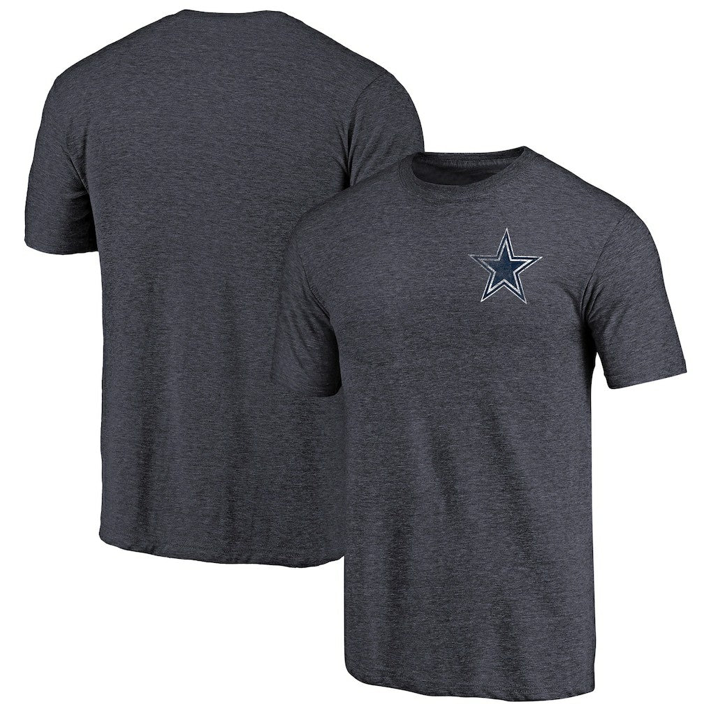 Dallas Cowboys Primary Logo Left Chest Distressed Tri-Blend T-Shirt - Heathered Navy - NFL