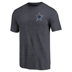 Dallas Cowboys Primary Logo Left Chest Distressed Tri-Blend T-Shirt - Heathered Navy - NFL