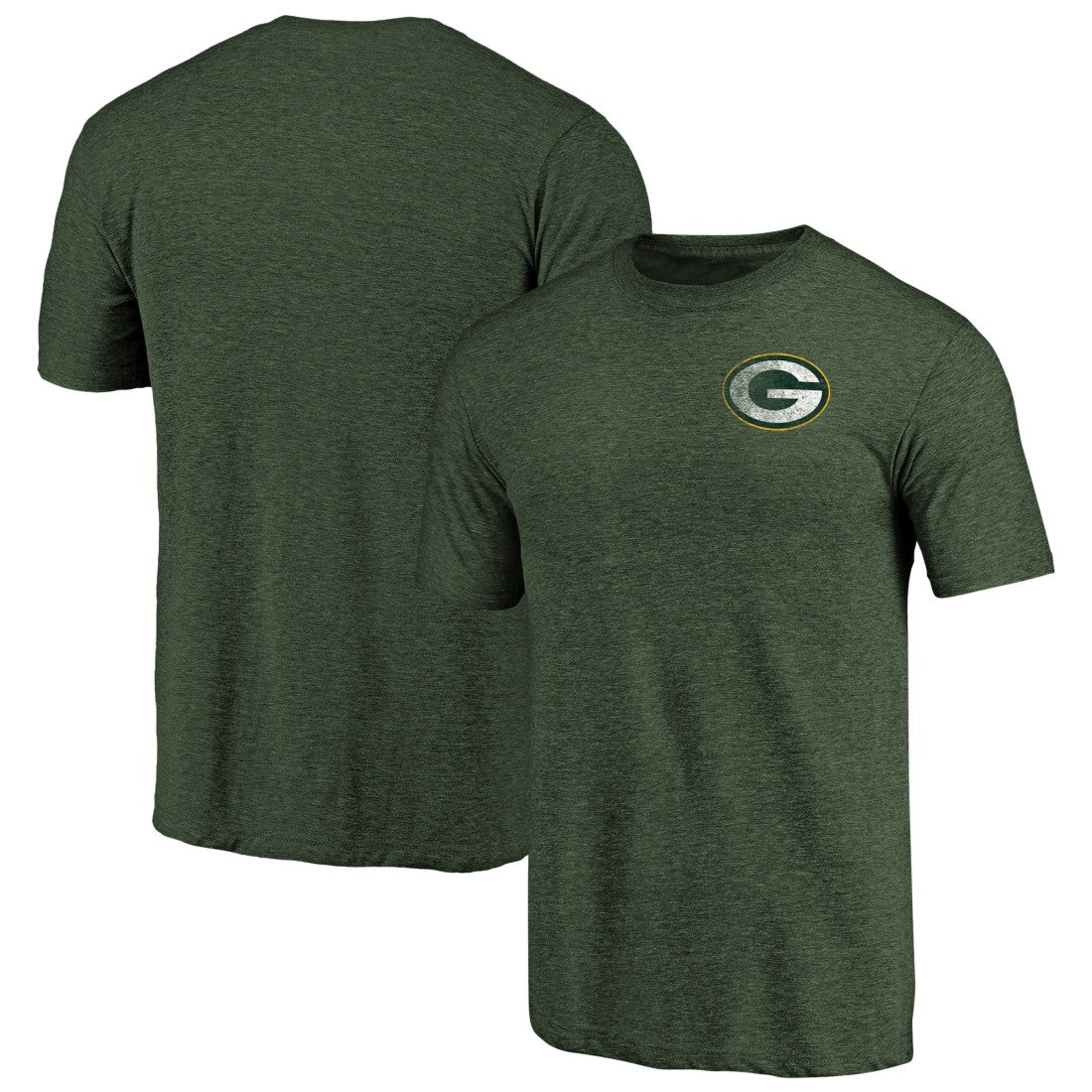 Green Bay Packers Primary Logo Left Chest Distressed Tri-Blend T-Shirt - Heathered Green - NFL