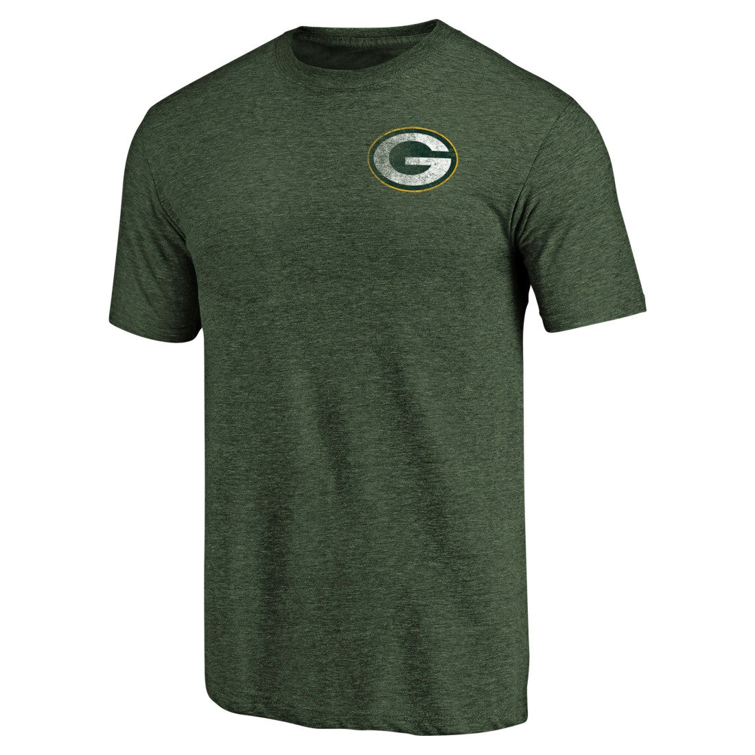 Green Bay Packers Primary Logo Left Chest Distressed Tri-Blend T-Shirt - Heathered Green - NFL