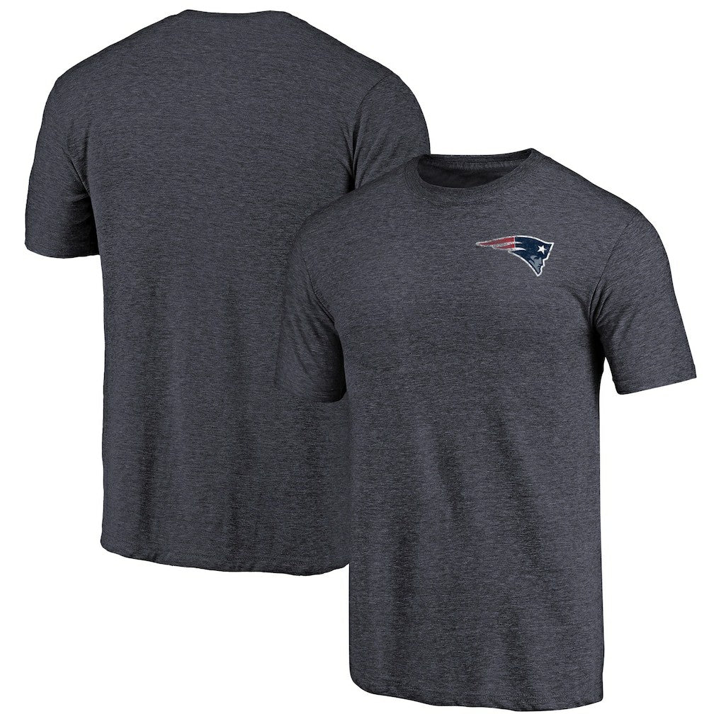 New England Patriots Primary Logo Left Chest Distressed Tri-Blend T-Shirt - Heathered Navy - NFL