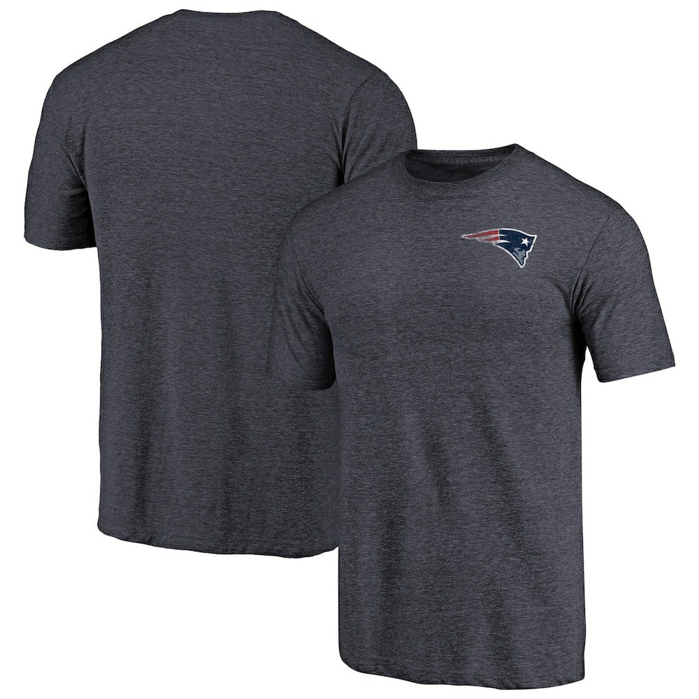 New England Patriots Primary Logo Left Chest Distressed Tri-Blend T-Shirt - Heathered Navy - NFL
