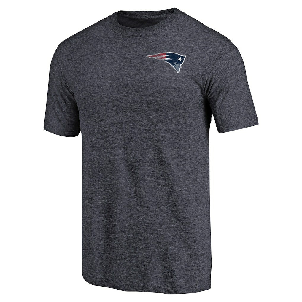 New England Patriots Primary Logo Left Chest Distressed Tri-Blend T-Shirt - Heathered Navy - NFL