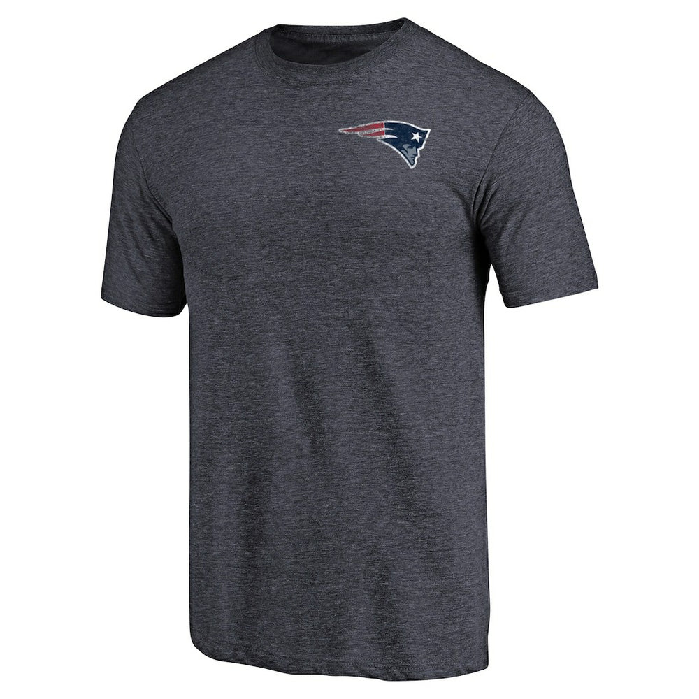 New England Patriots Primary Logo Left Chest Distressed Tri-Blend T-Shirt - Heathered Navy - NFL