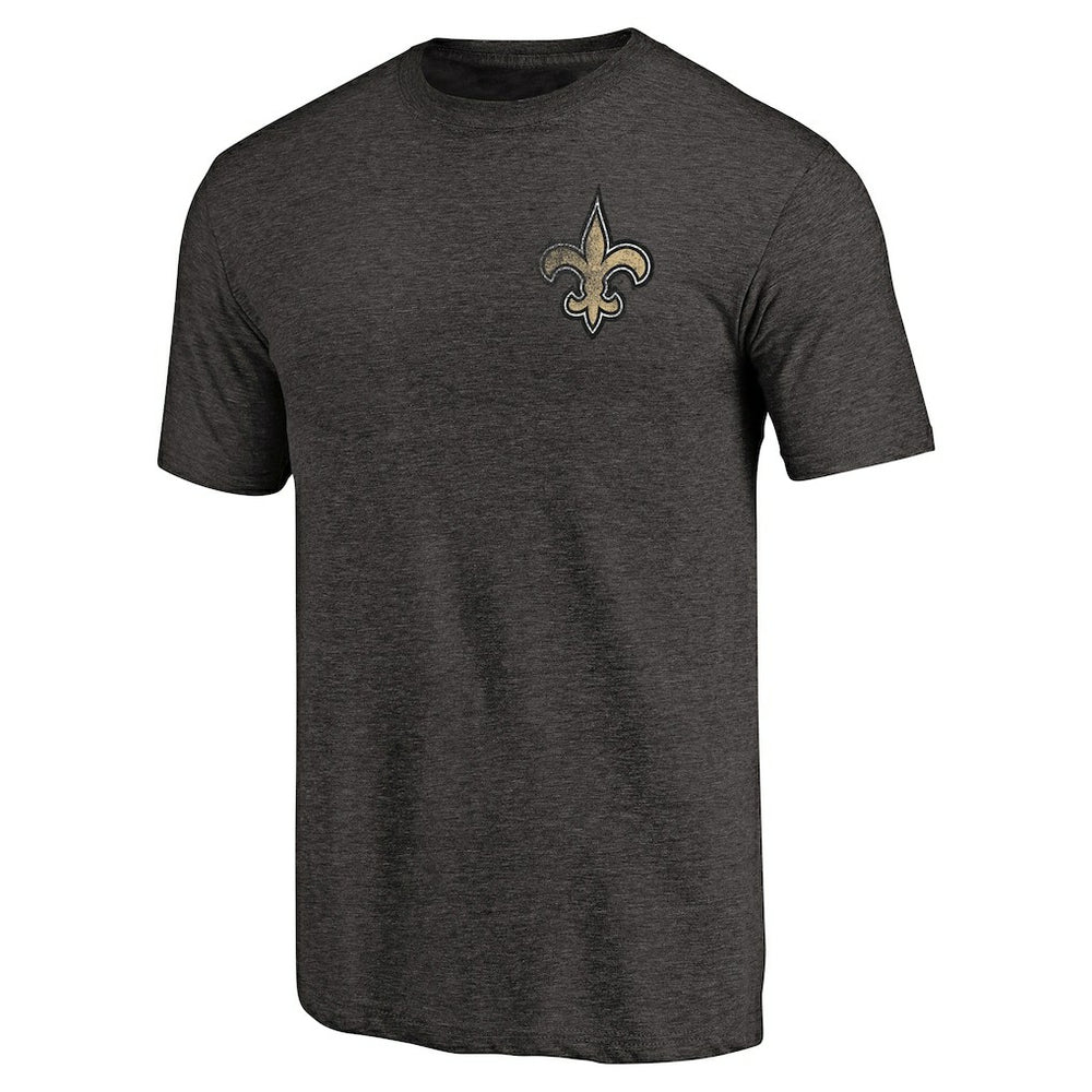 New Orleans Saints Primary Logo Left Chest Distressed Tri-Blend T-Shirt - Heathered Black - NFL