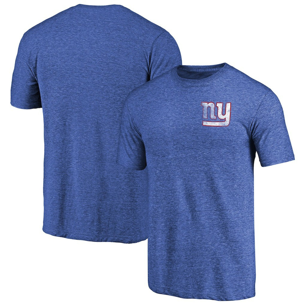 New York Giants Primary Logo Left Chest Distressed Tri-Blend T-Shirt - Heathered Royal - NFL
