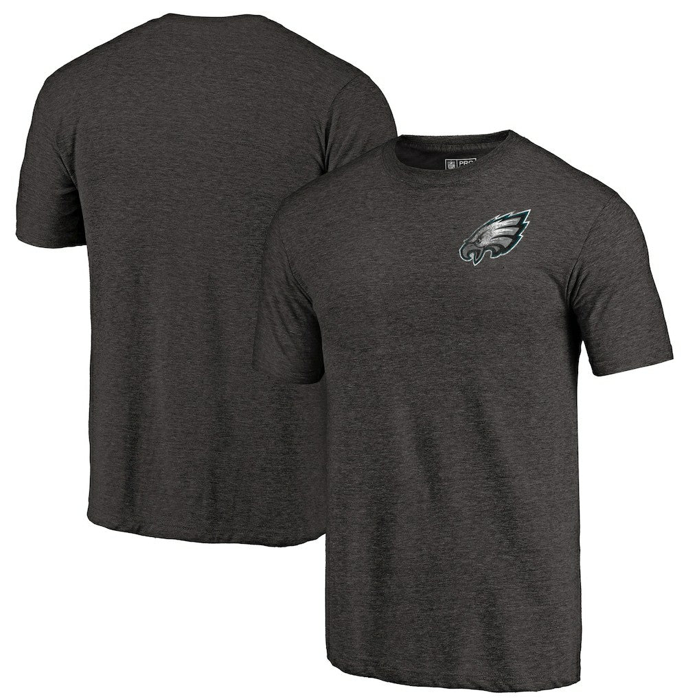 Philadelphia Eagles Primary Logo Left Chest Distressed Tri-Blend T-Shirt - Heathered Black - NFL