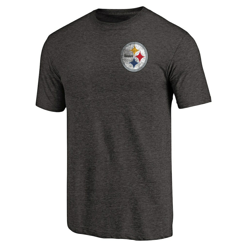 Pittsburgh Steelers Primary Logo Left Chest Distressed Tri-Blend T-Shirt - Heathered Black - NFL