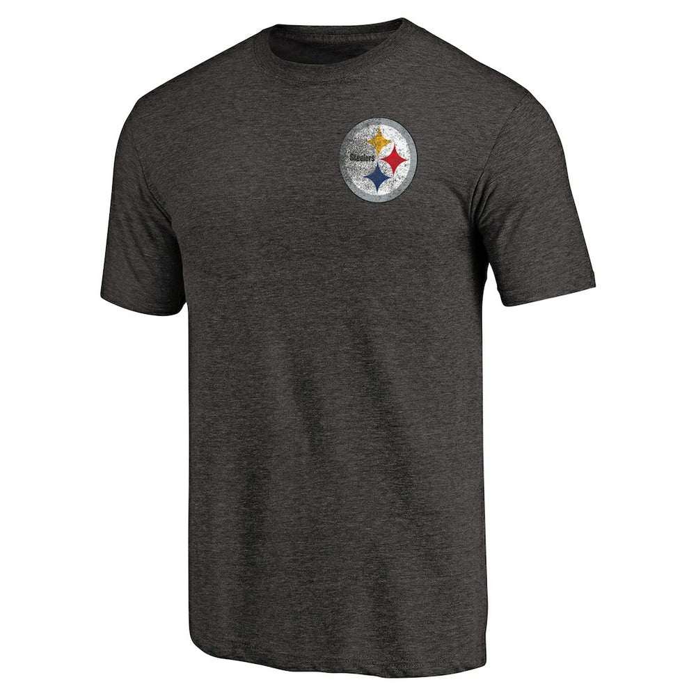 Pittsburgh Steelers Primary Logo Left Chest Distressed Tri-Blend T-Shirt - Heathered Black - NFL