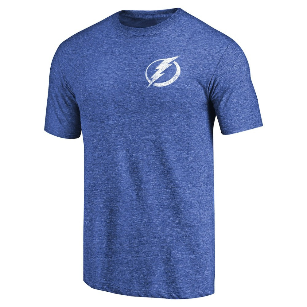 Tampa Bay Lightning Primary Logo Left Chest Distressed Tri-Blend T-Shirt - Heathered Blue | NHL Lifestyle