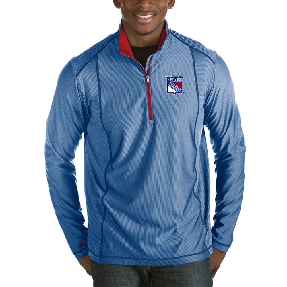 New York Rangers Antigua Tempo Desert Dry Half-Zip Pullover Jacket - Heather Royal | NHL Lifestyle