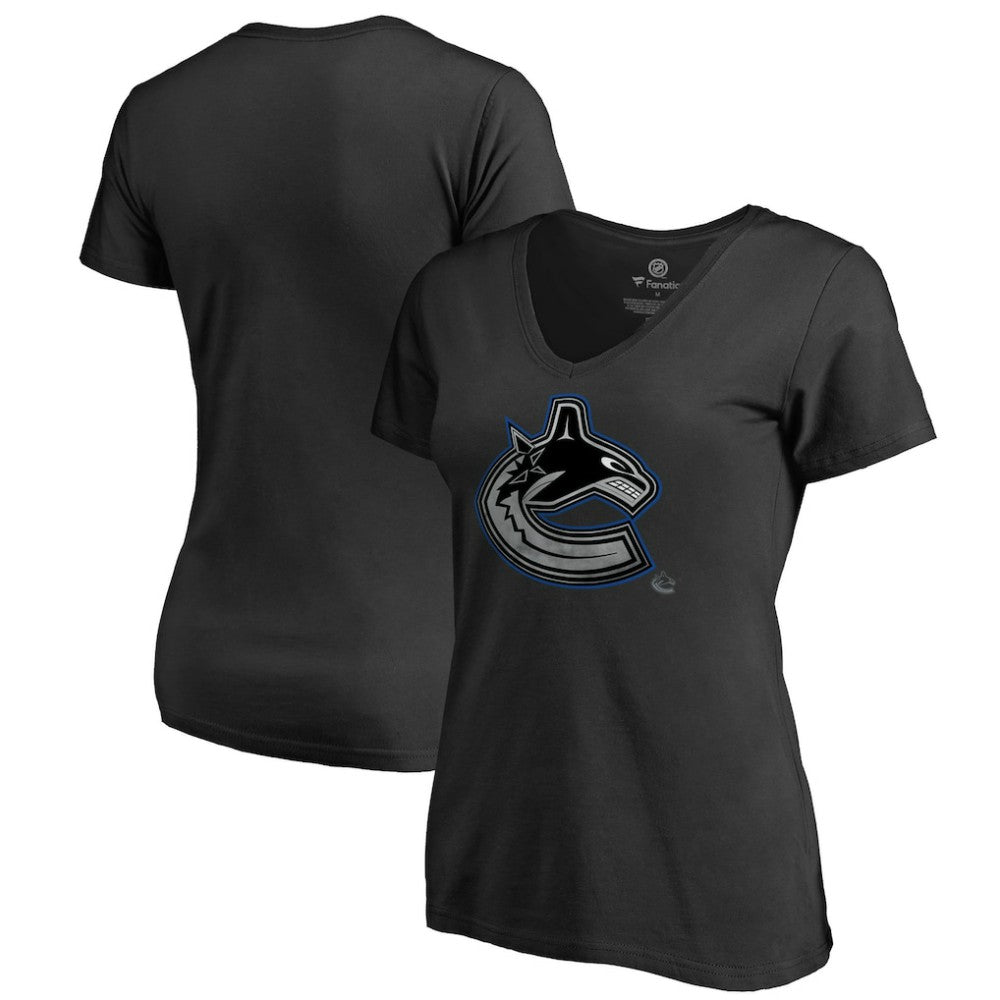 Vancouver Canucks Women's Core Smoke V-Neck T-Shirt - Black | NHL Lifestyle