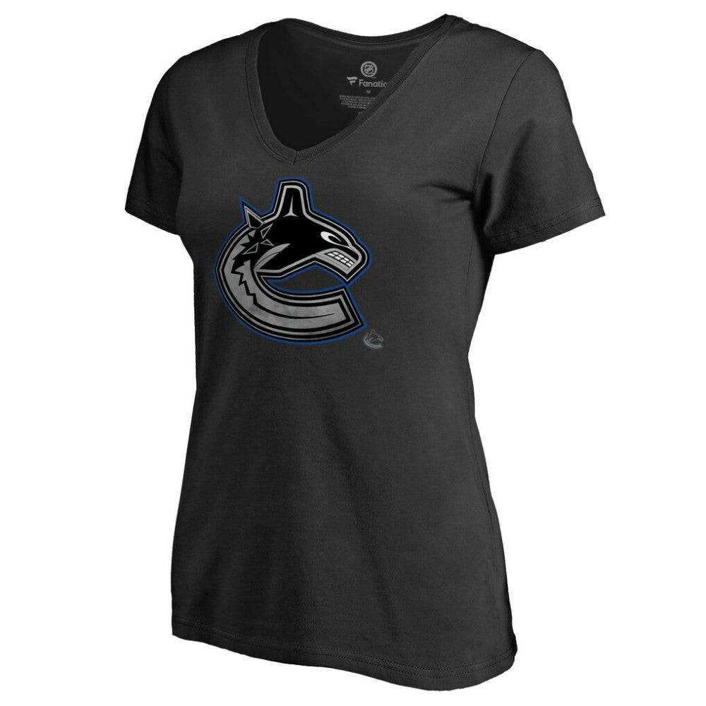 Vancouver Canucks Women's Core Smoke V-Neck T-Shirt - Black | NHL Lifestyle
