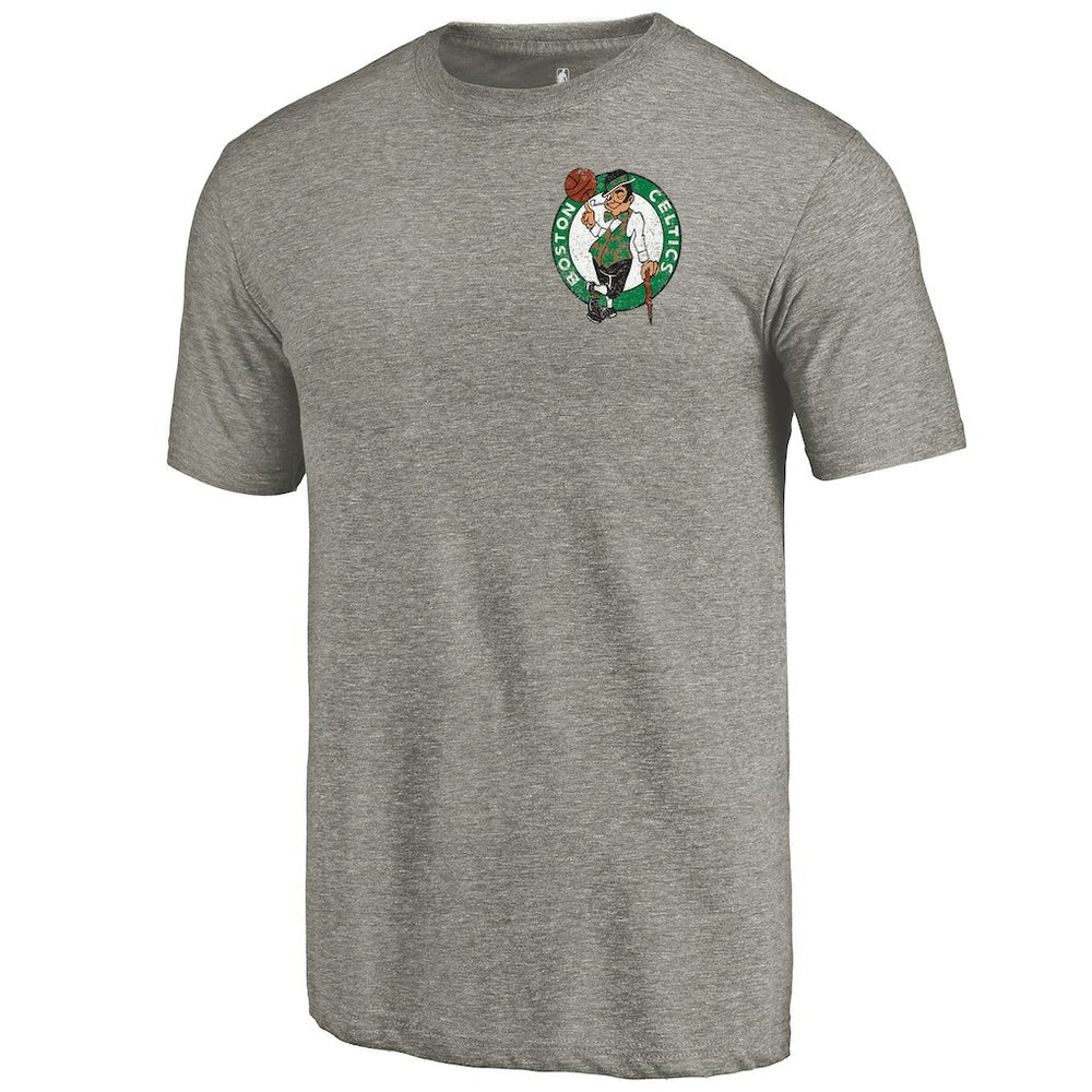 Boston Celtics Primary Logo Left Chest Distressed Tri-Blend T-Shirt Gray