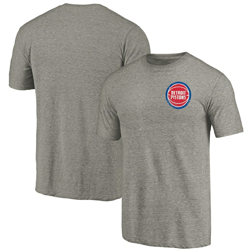 Detroit Pistons Primary Logo Left Chest Distressed Tri-Blend T-Shirt Gray