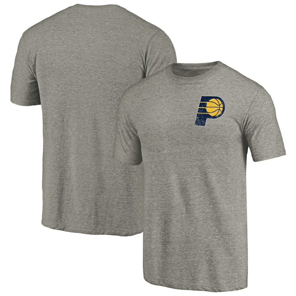 Indiana Pacers Primary Logo Left Chest Distressed Tri-Blend T-Shirt Gray