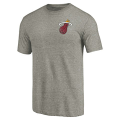 Miami Heat Primary Logo Left Chest Distressed Tri-Blend T-Shirt Gray