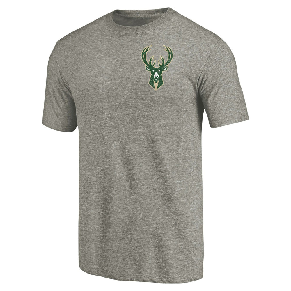 Milwaukee Bucks Primary Logo Left Chest Distressed Tri-Blend T-Shirt Gray