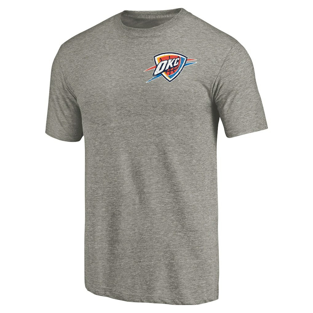 Oklahoma City Thunder Primary Logo Left Chest Distressed Tri-Blend T-Shirt Gray