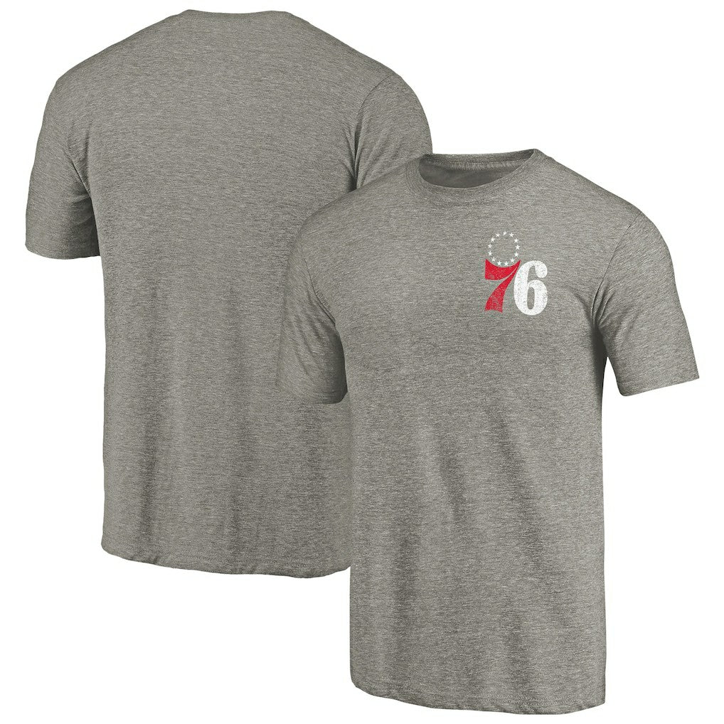 Philadelphia 76ers Primary Logo Left Chest Distressed Tri-Blend T-Shirt Gray