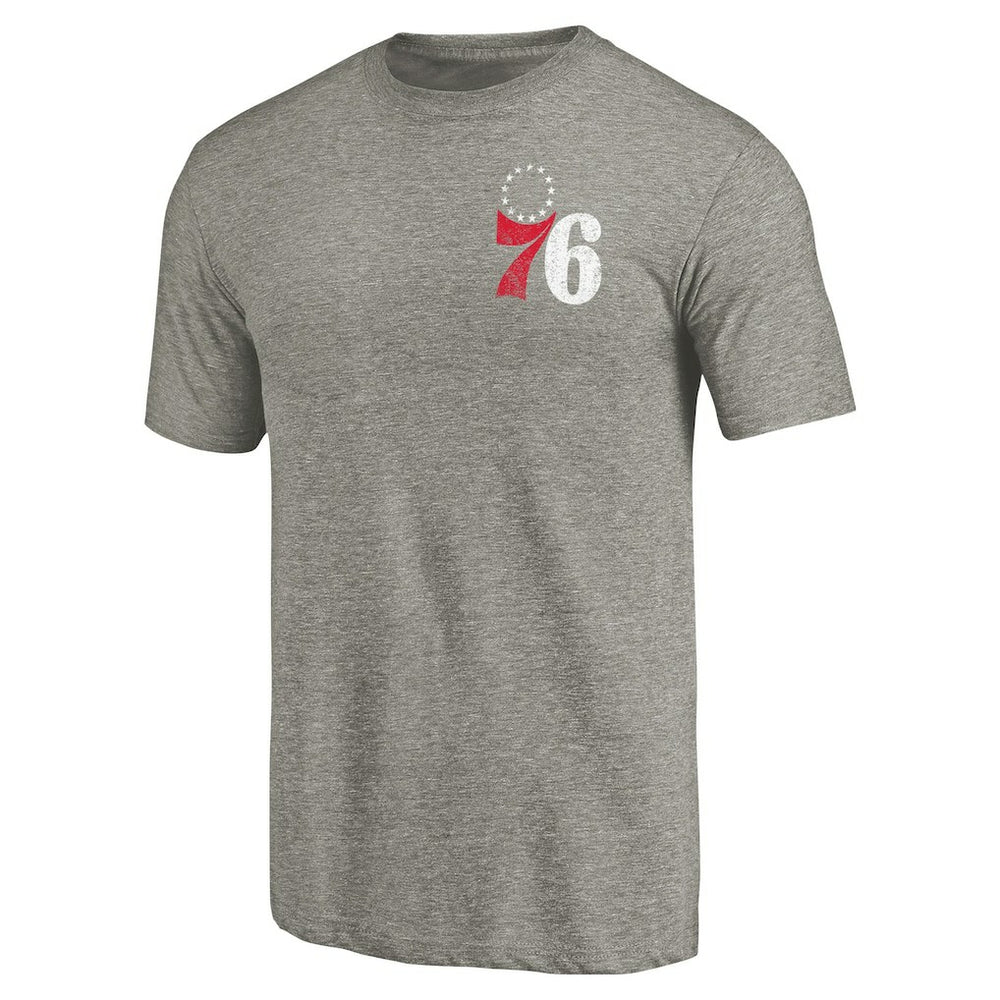 Philadelphia 76ers Primary Logo Left Chest Distressed Tri-Blend T-Shirt Gray