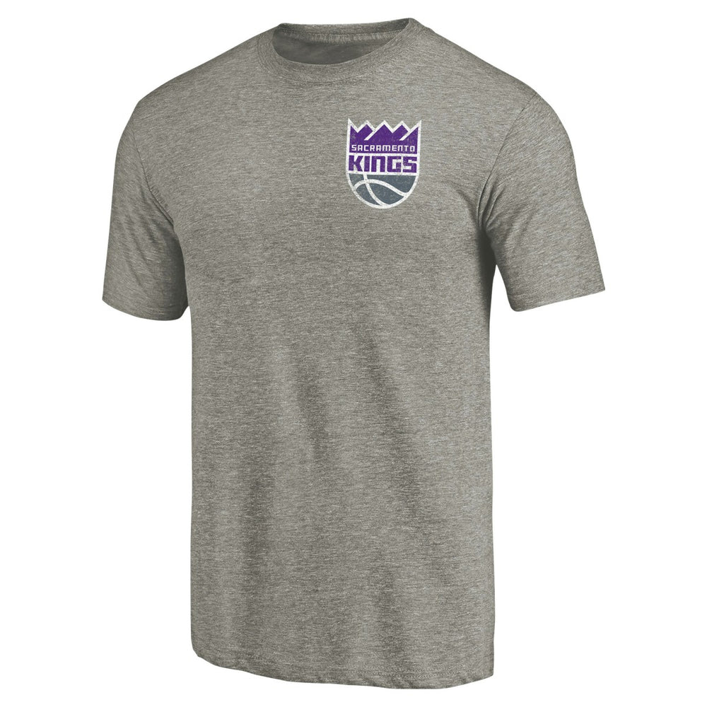 Sacramento Kings Primary Logo Left Chest Distressed Tri-Blend T-Shirt Gray