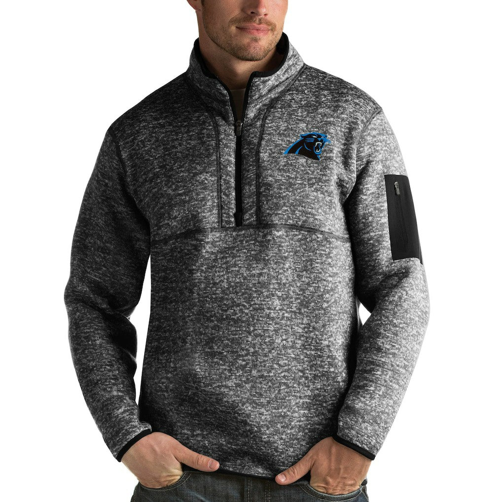 Carolina Panthers Antigua Fortune Quarter-Zip Pullover Jacket - Heather Black - NFL