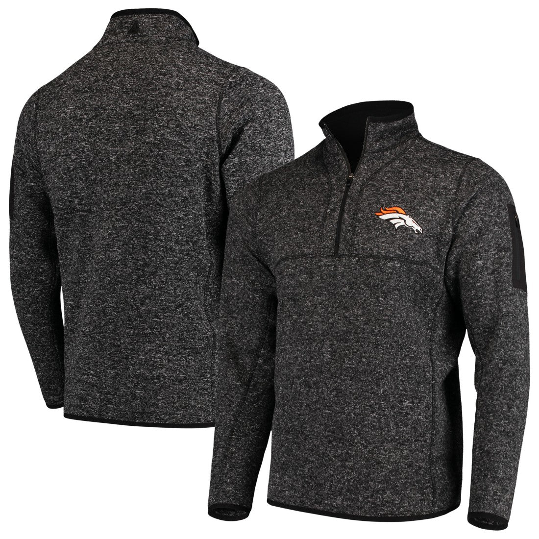 Denver Broncos Antigua Fortune Quarter-Zip Pullover Jacket - Heather Black - NFL