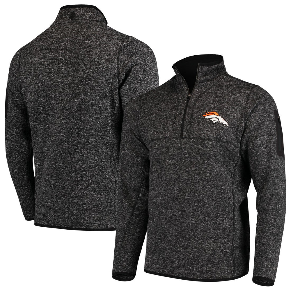 Denver Broncos Antigua Fortune Quarter-Zip Pullover Jacket - Heather Black - NFL