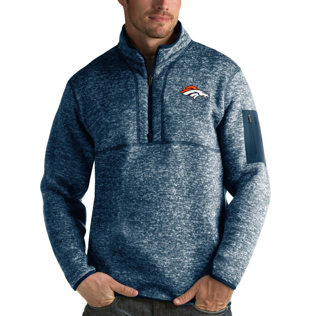 Denver Broncos Antigua Fortune Quarter-Zip Pullover Jacket - Heather Navy - NFL