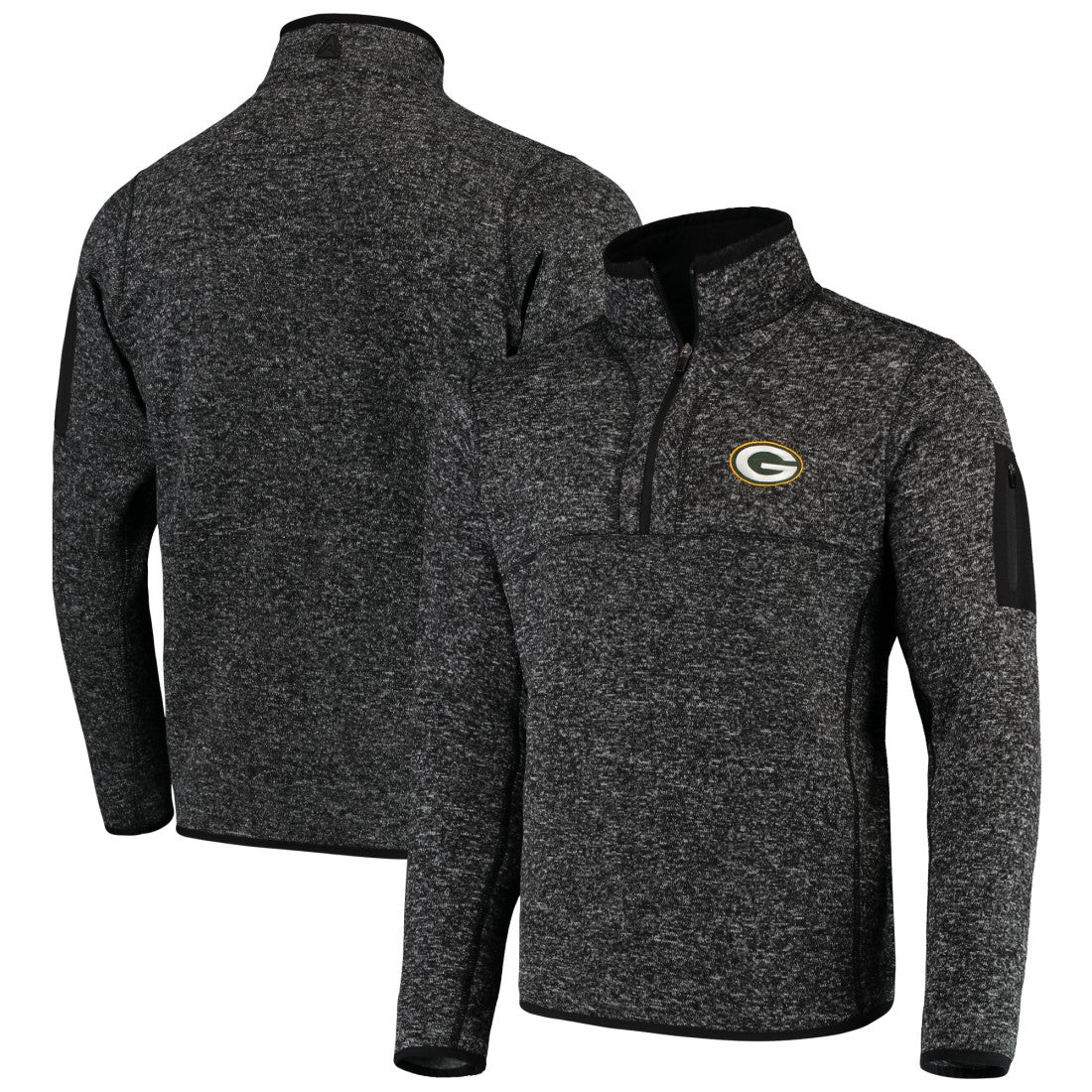 Green Bay Packers Antigua Fortune Quarter-Zip Pullover Jacket - Heather Black - NFL