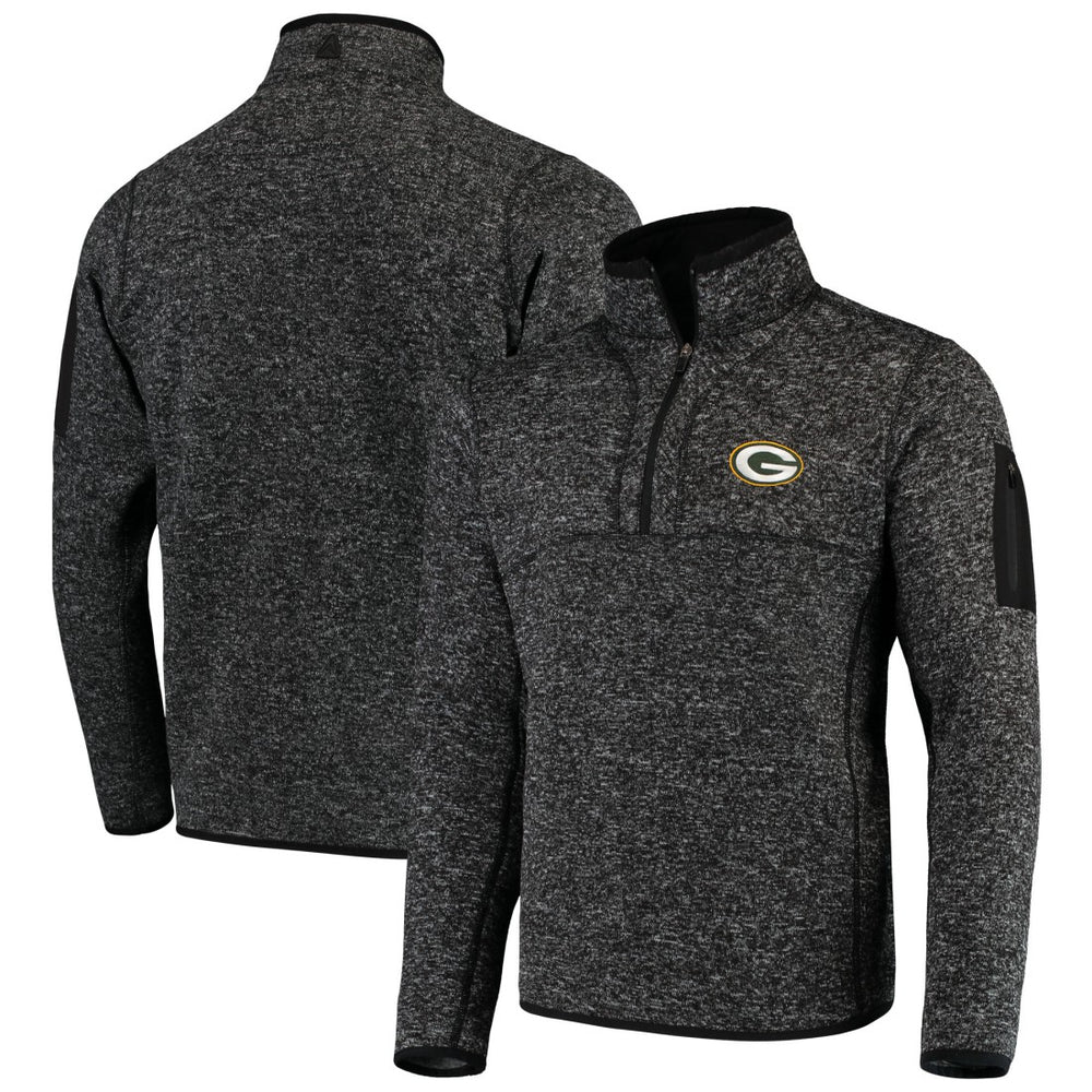 Green Bay Packers Antigua Fortune Quarter-Zip Pullover Jacket - Heather Black - NFL