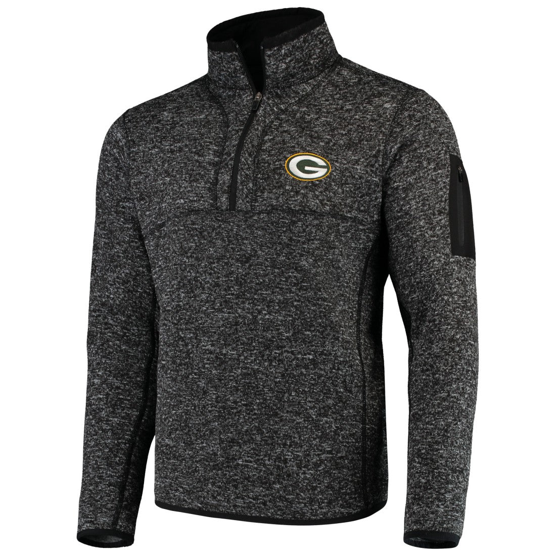 Green Bay Packers Antigua Fortune Quarter-Zip Pullover Jacket - Heather Black - NFL