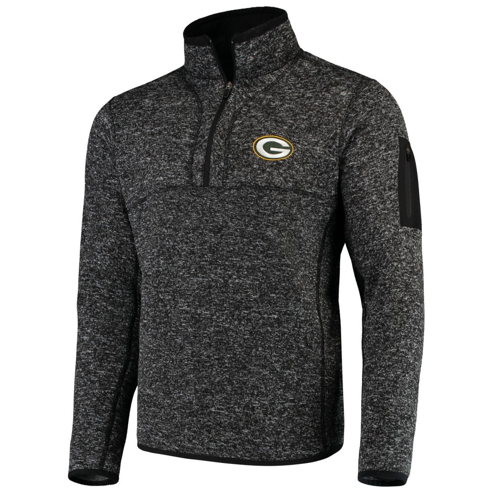 Green Bay Packers Antigua Fortune Quarter-Zip Pullover Jacket - Heather Black - NFL