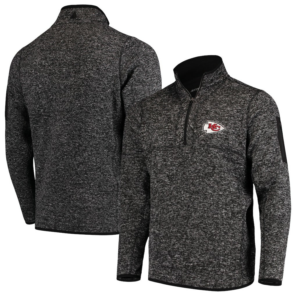 Kansas City Chiefs Antigua Fortune Quarter-Zip Pullover Jacket - Heather Black - NFL