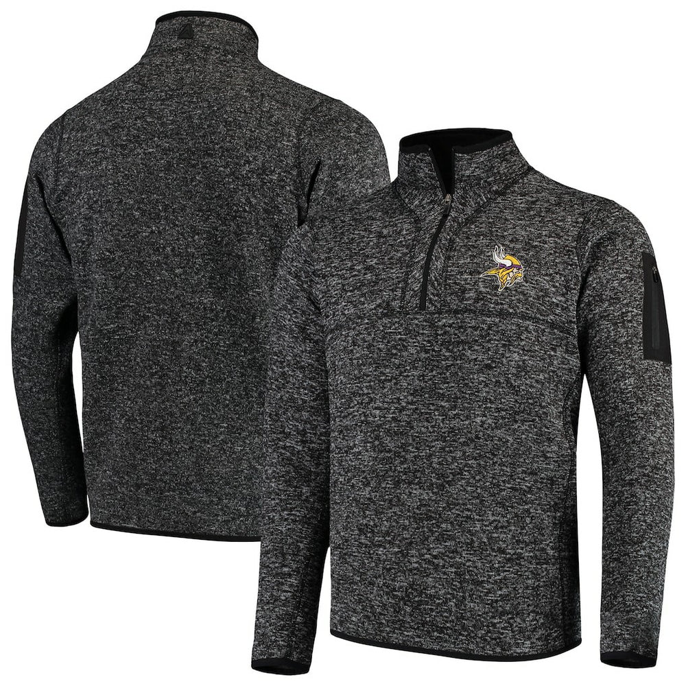 Minnesota Vikings Antigua Fortune Quarter-Zip Pullover Jacket - Heather Black - NFL